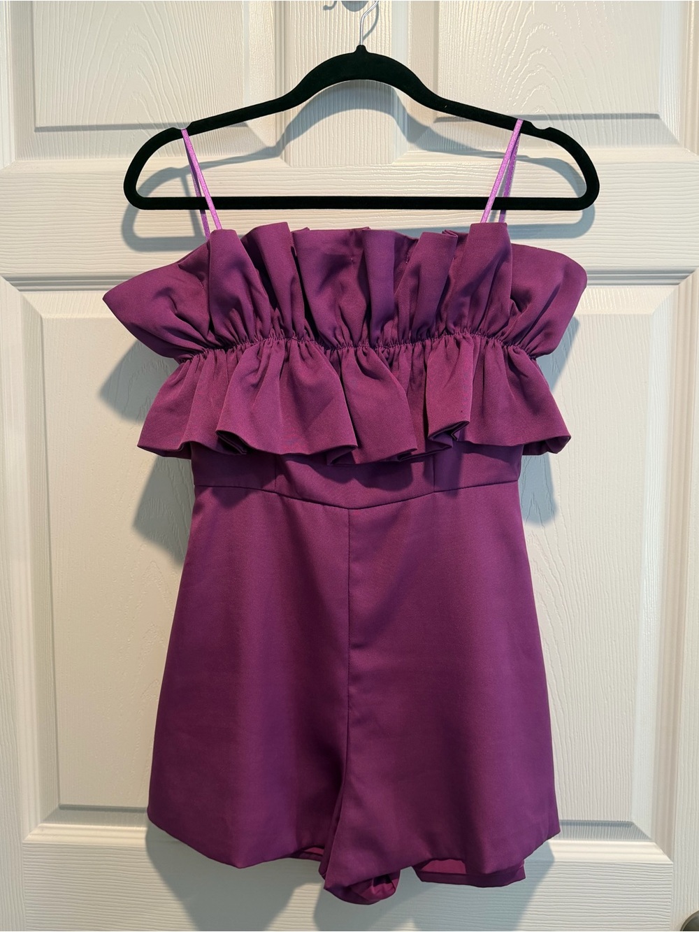DO+BE Purple Ruffle Strap Romper for Girls